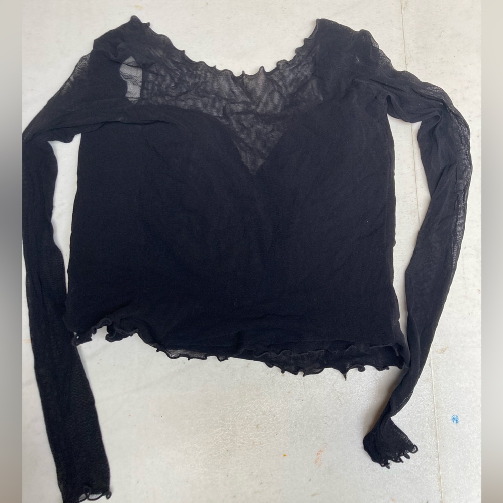 Only Hearts Black Sheer Long-Sleeve Lettuce-Edge Top